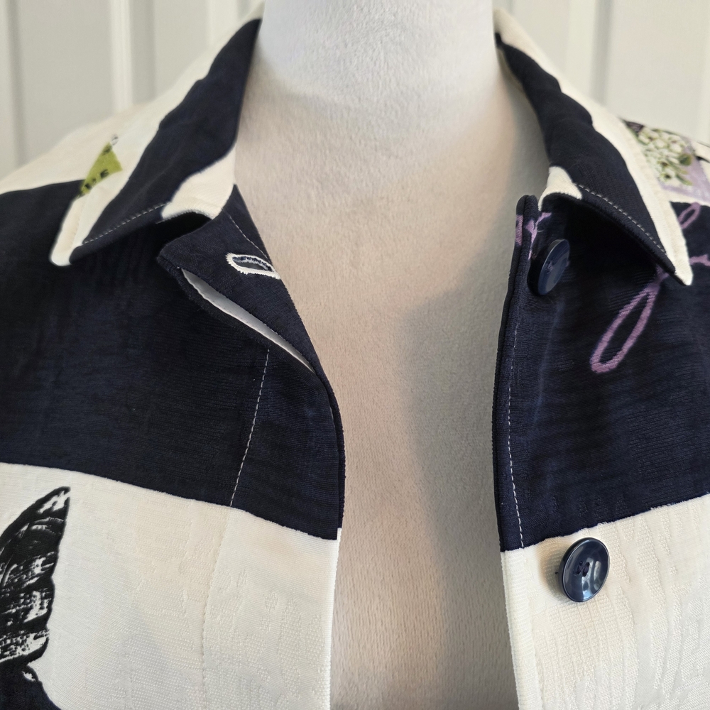 Chico's Postcard Print Stripe Jacket/Fully Lined SZ 2 US 12-14 - Picture 6 of 15